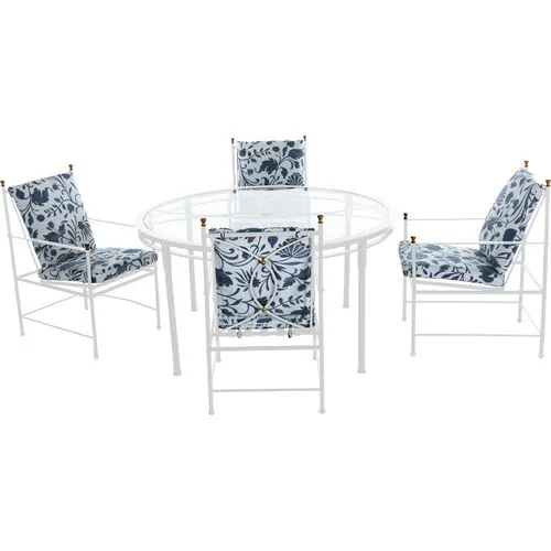 Frances 5-Pc Round Outdoor Dining Set - Indigo Dolce Floral - Blue