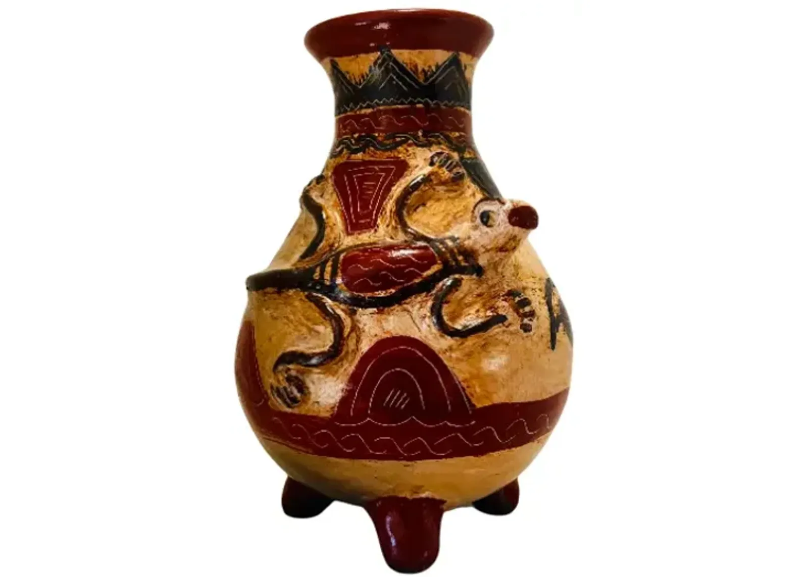 Hand-Painted Costa Rica Pottery Vase - Pilar Collection - Orange