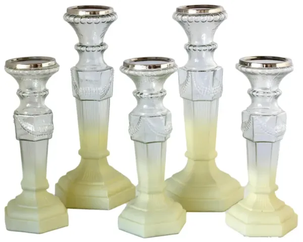 French Mercury Glass Candle Holders - Set of 5 - The Queens Landing - Yellow