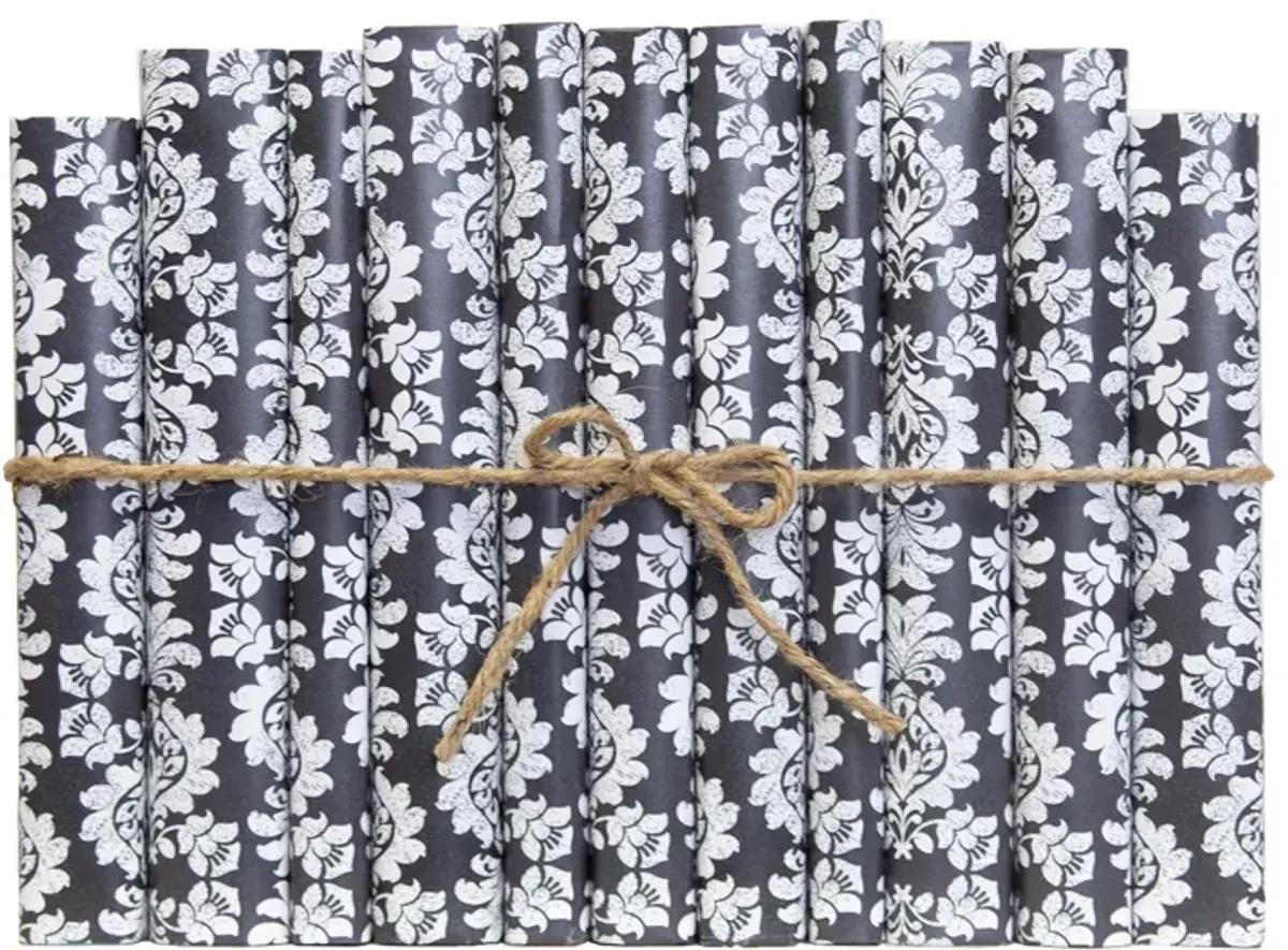 1-Foot Paper Wrapped Decorative Book Bundle, Slate Damask
