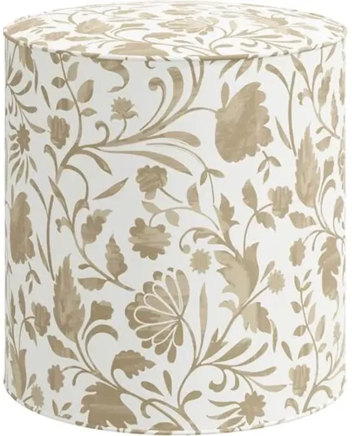 Harper Vine Floral Ottoman - Beige