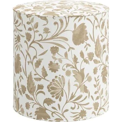 Harper Vine Floral Ottoman - Beige