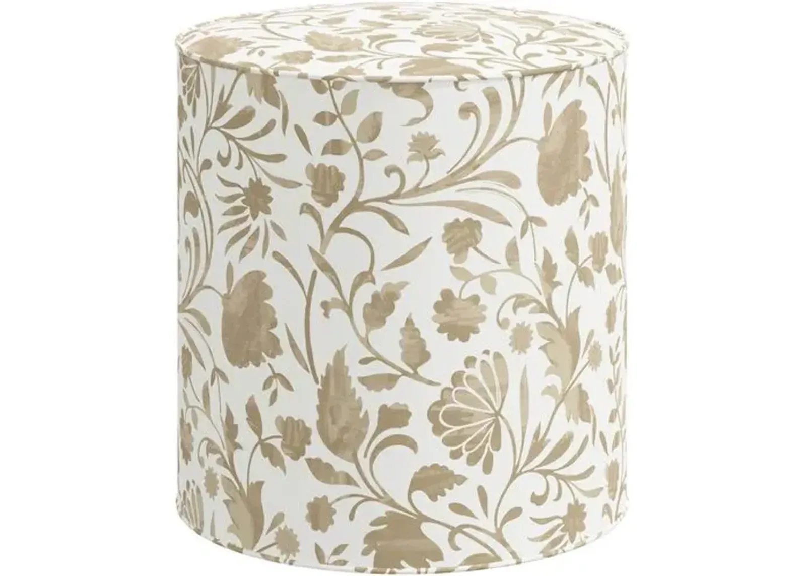 Harper Vine Floral Ottoman - Beige