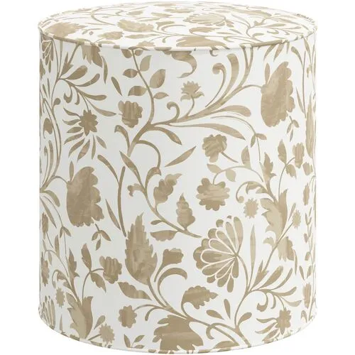 Harper Vine Floral Ottoman - Beige