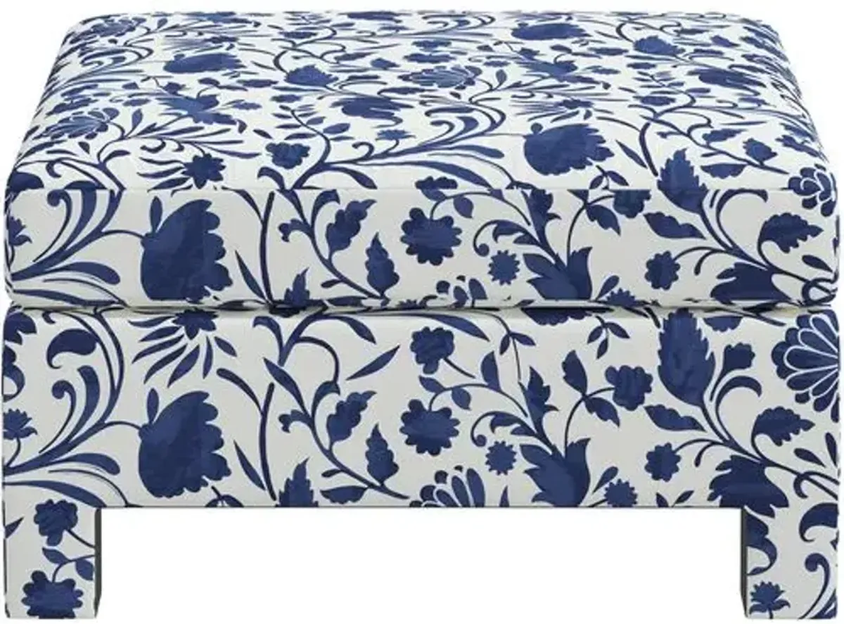 Bryn Vine Floral Ottoman - Blue