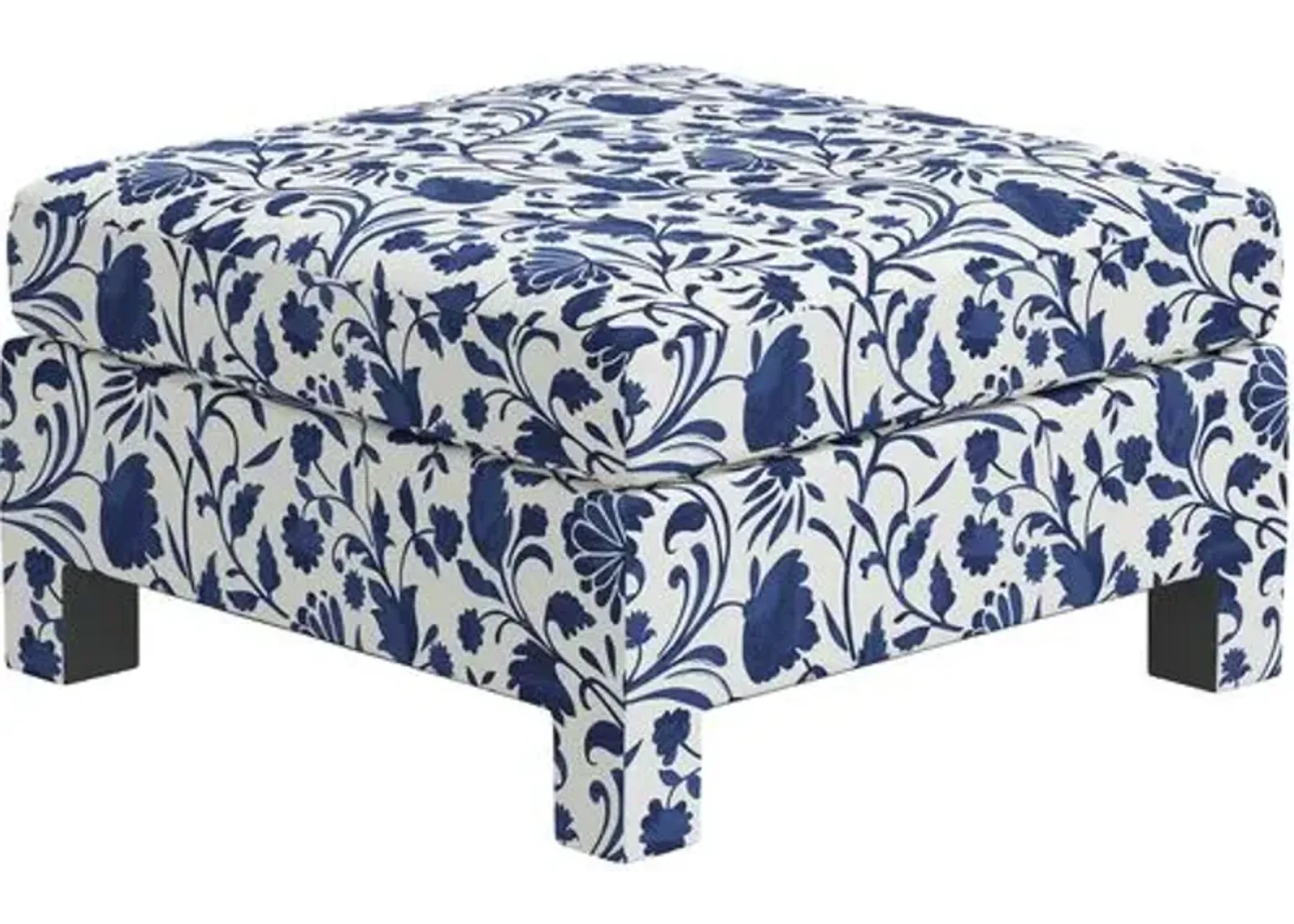 Bryn Vine Floral Ottoman - Blue