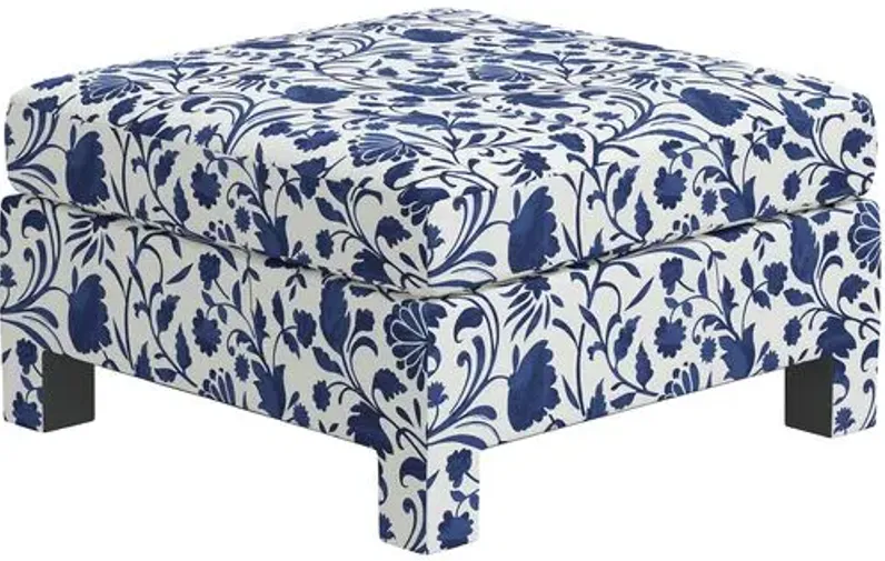 Bryn Vine Floral Ottoman - Blue