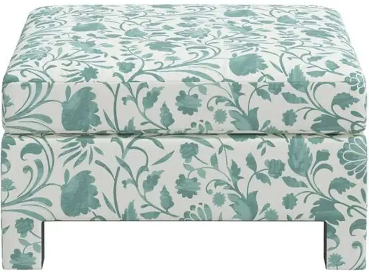 Bryn Vine Floral Ottoman - Green