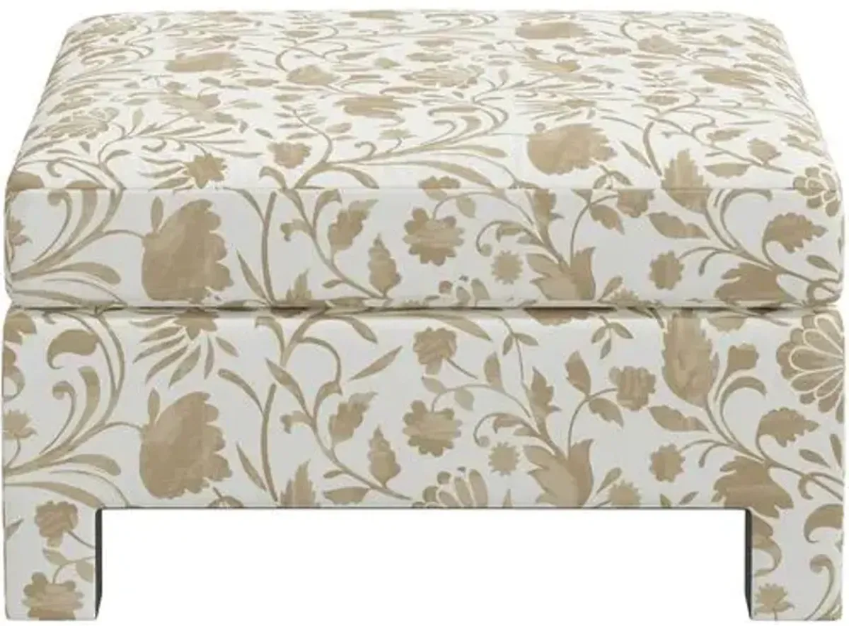 Bryn Vine Floral Ottoman - Beige