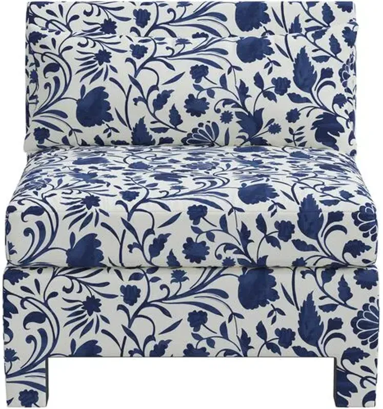 Bryn Vine Floral Slipper Chair - Blue