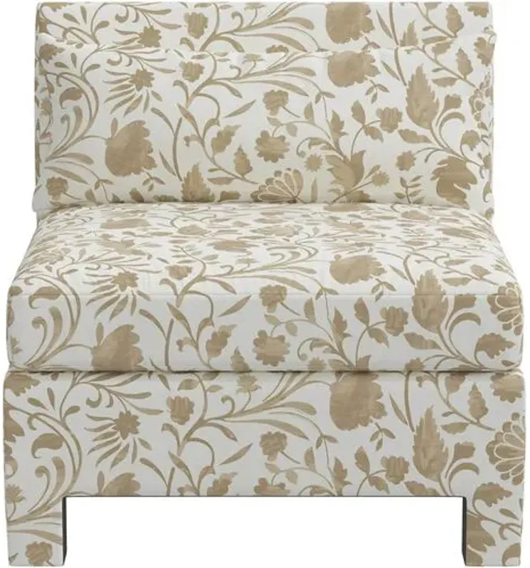 Bryn Vine Floral Slipper Chair - Beige