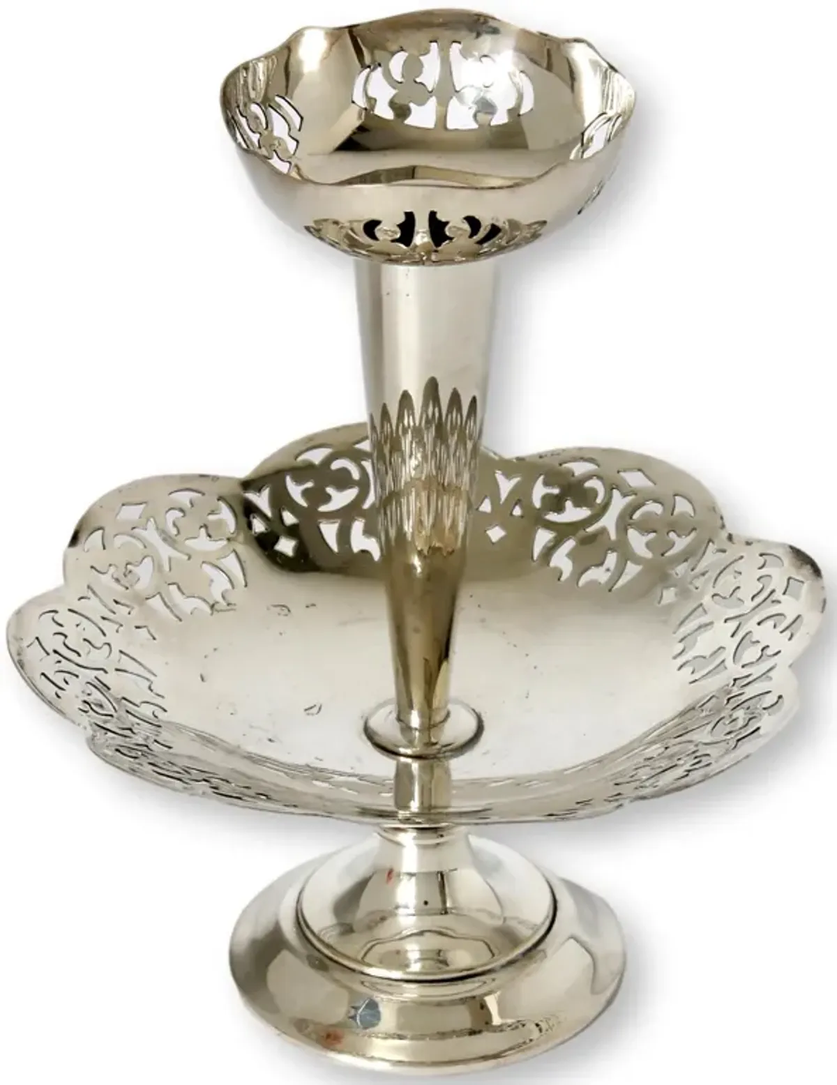 English Rotating Bud Vase / Candy Dish - The Queens Landing - Silver