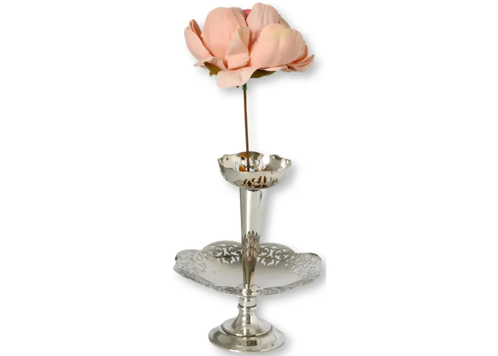 English Rotating Bud Vase / Candy Dish - The Queens Landing - Silver