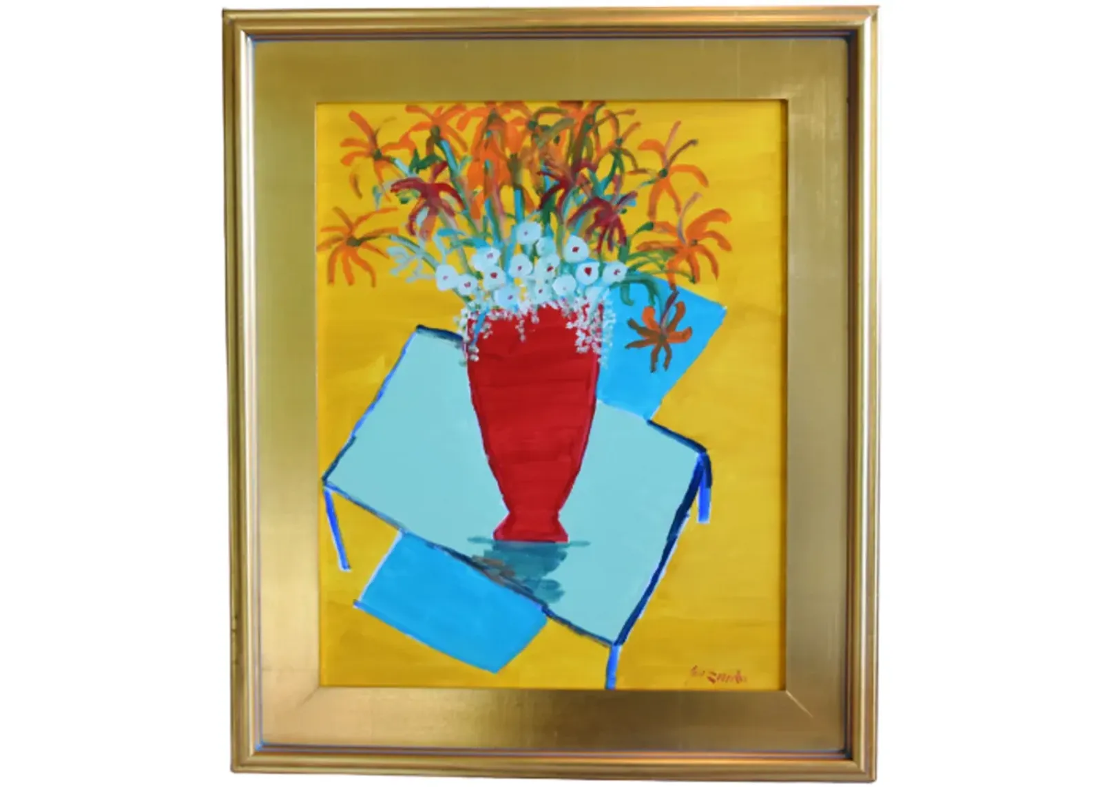 Juan Guzman Flowers Red Vase Painting - yellow