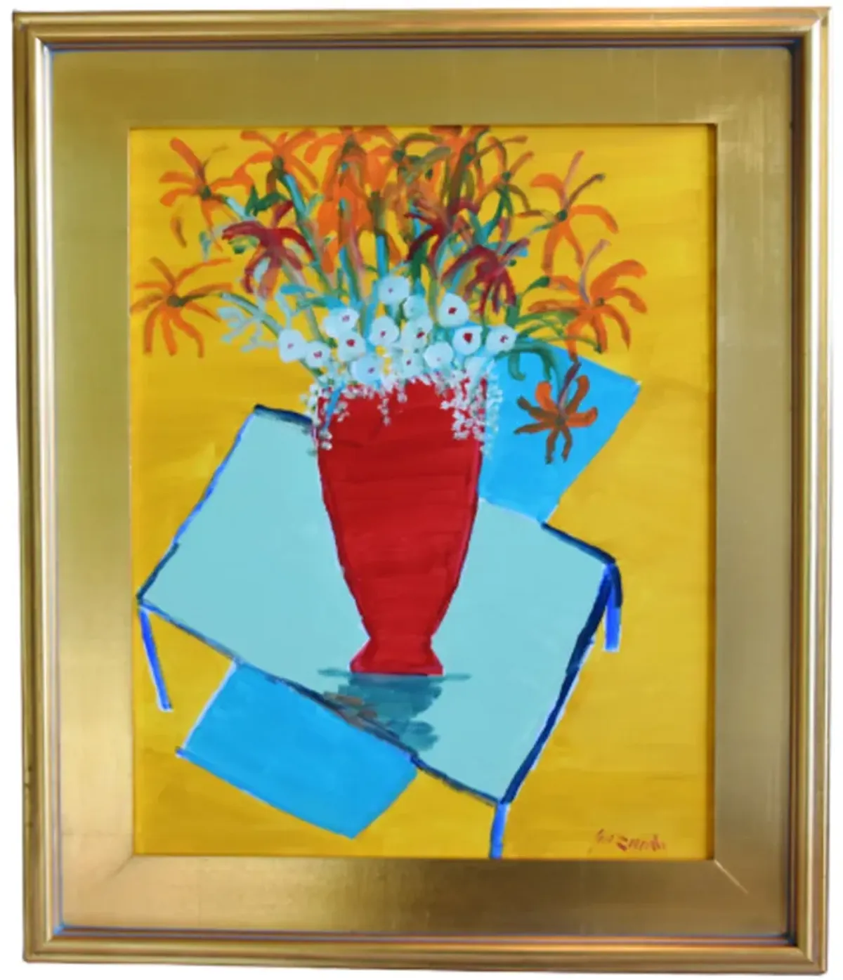 Juan Guzman Flowers Red Vase Painting - yellow