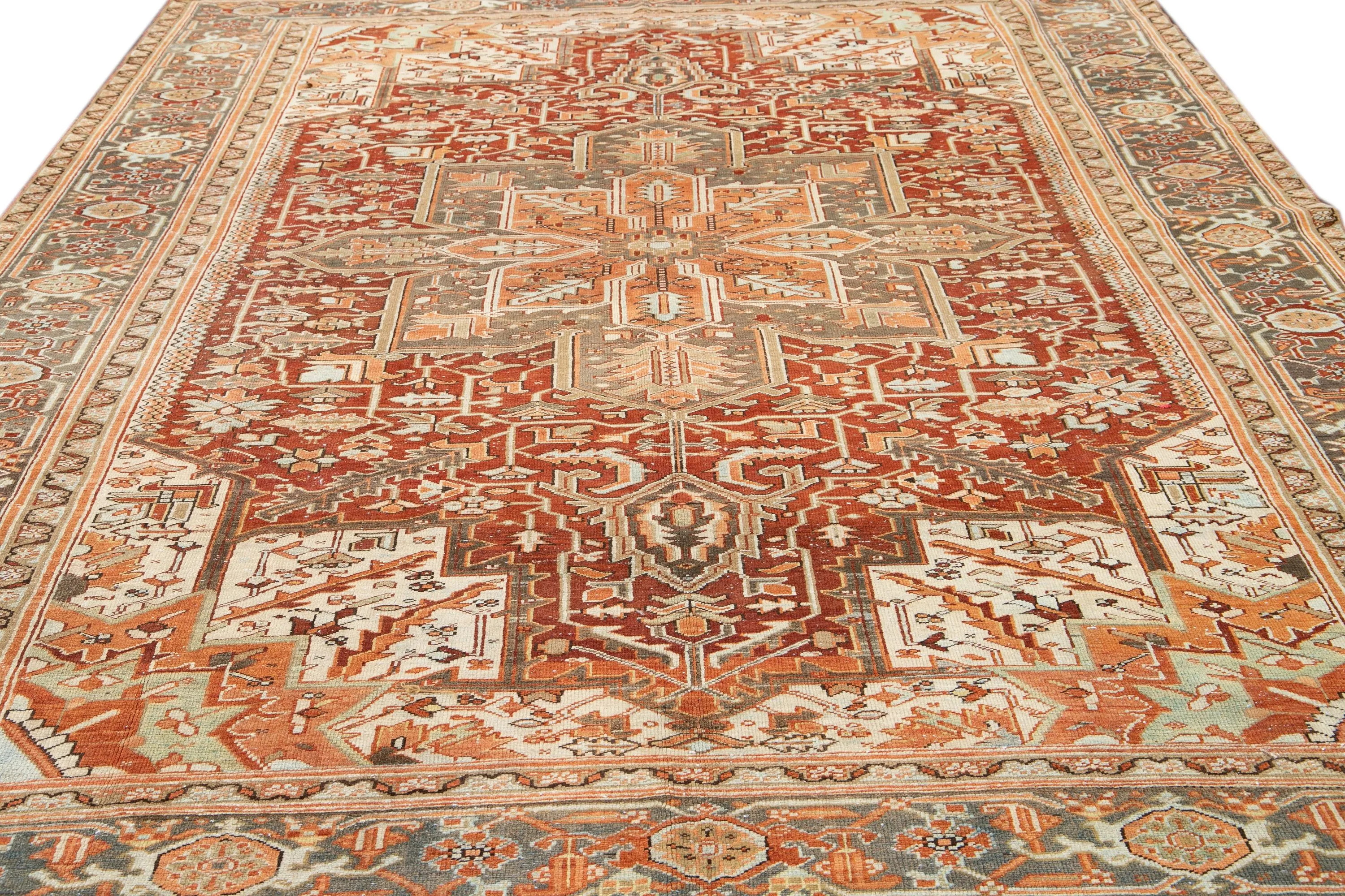 Red Antique Heriz Wool Rug - Apadana - Orange - Orange