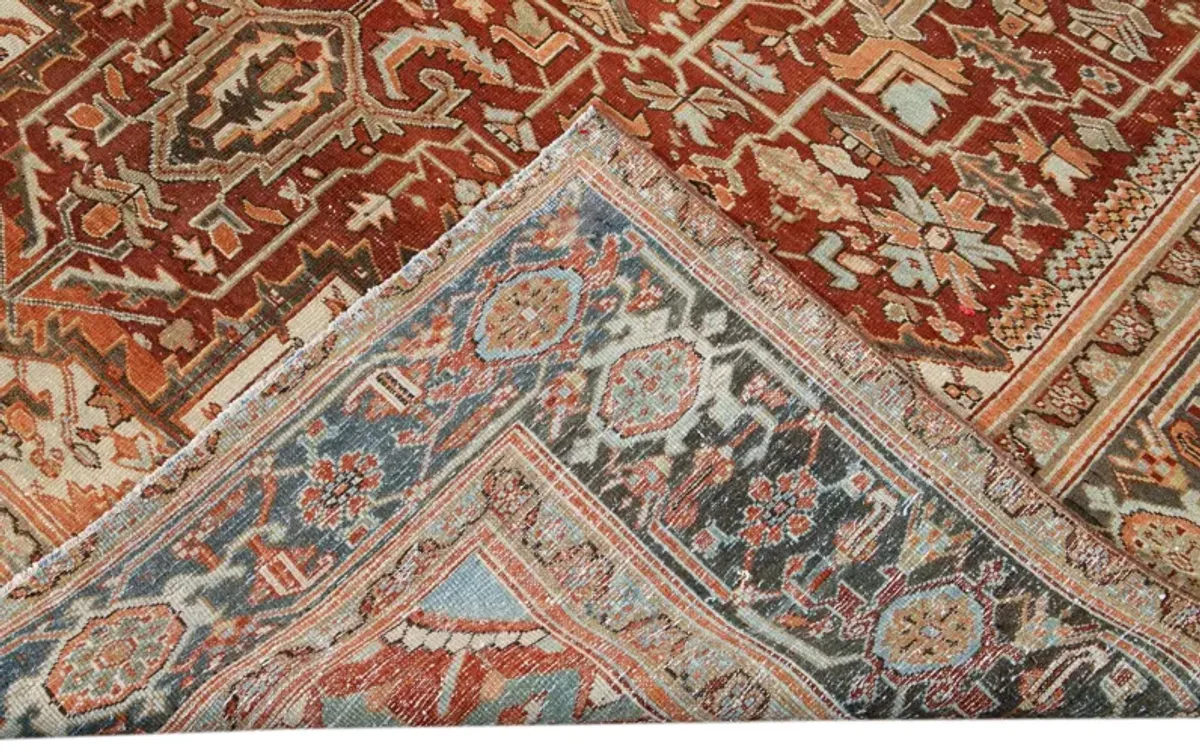 Red Antique Heriz Wool Rug - Apadana - Orange - Orange