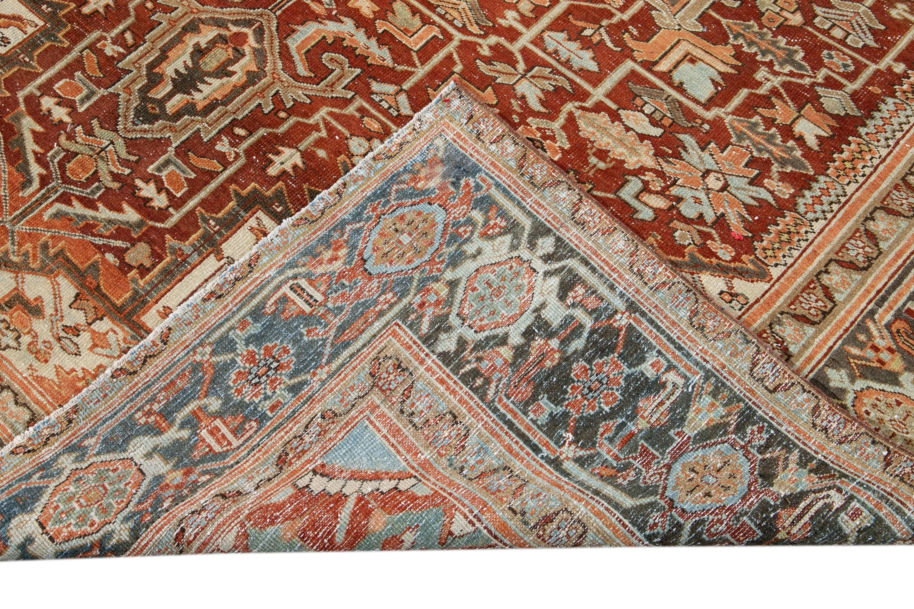 Red Antique Heriz Wool Rug - Apadana - Orange - Orange