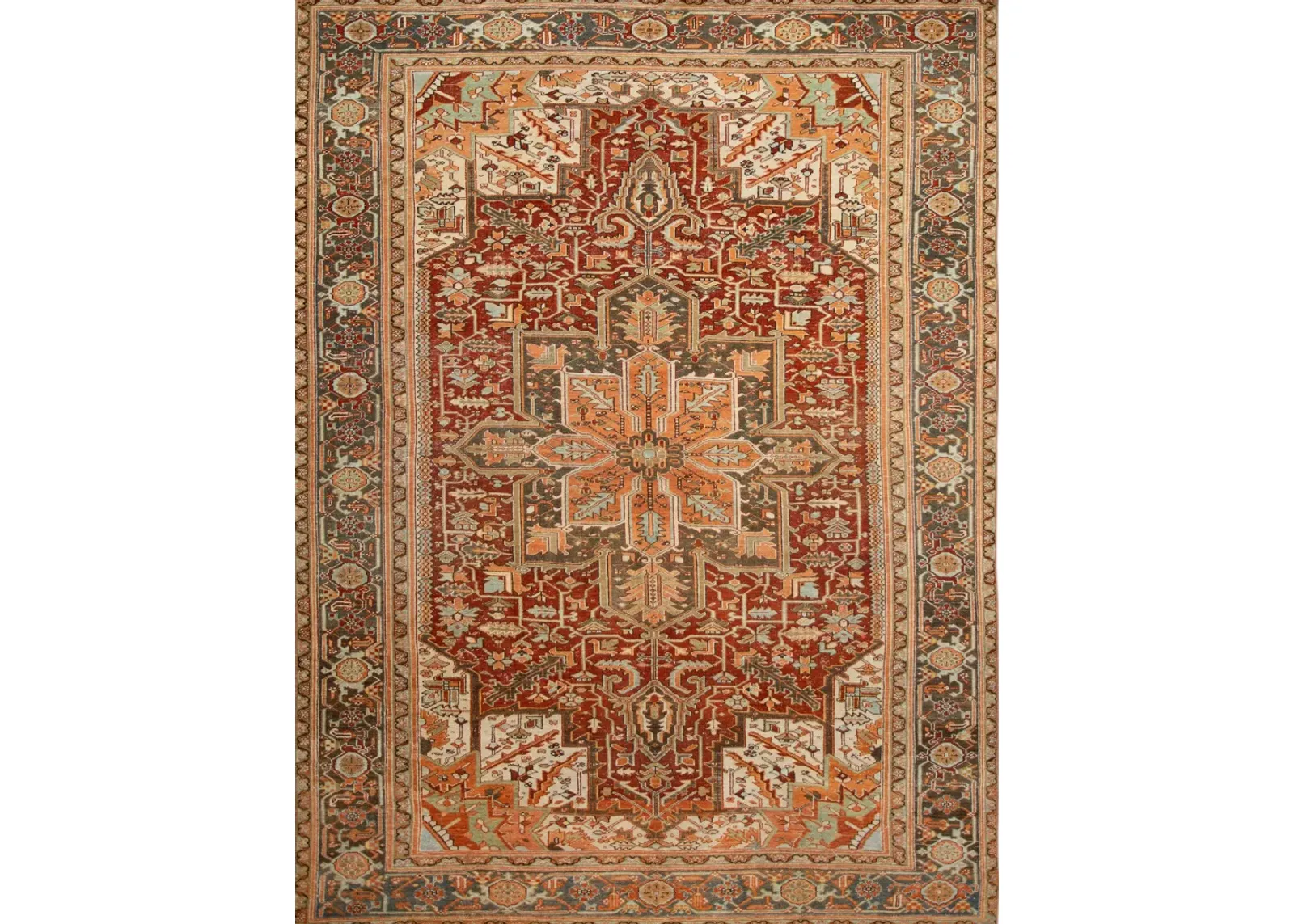 Red Antique Heriz Wool Rug - Apadana - Orange - Orange