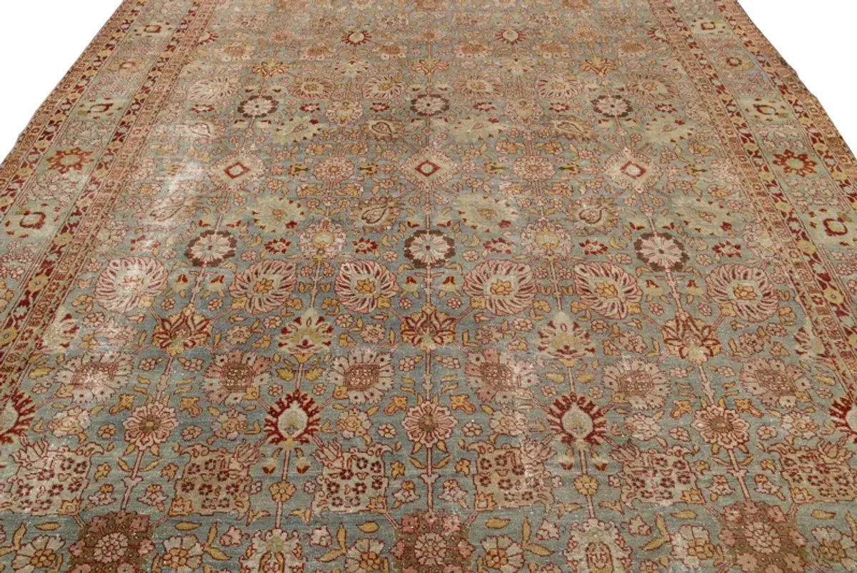 Antique Tabriz Blue Wool Rug - Apadana - Blue