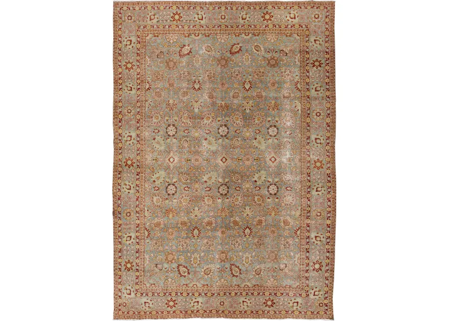 Antique Tabriz Blue Wool Rug - Apadana - Blue