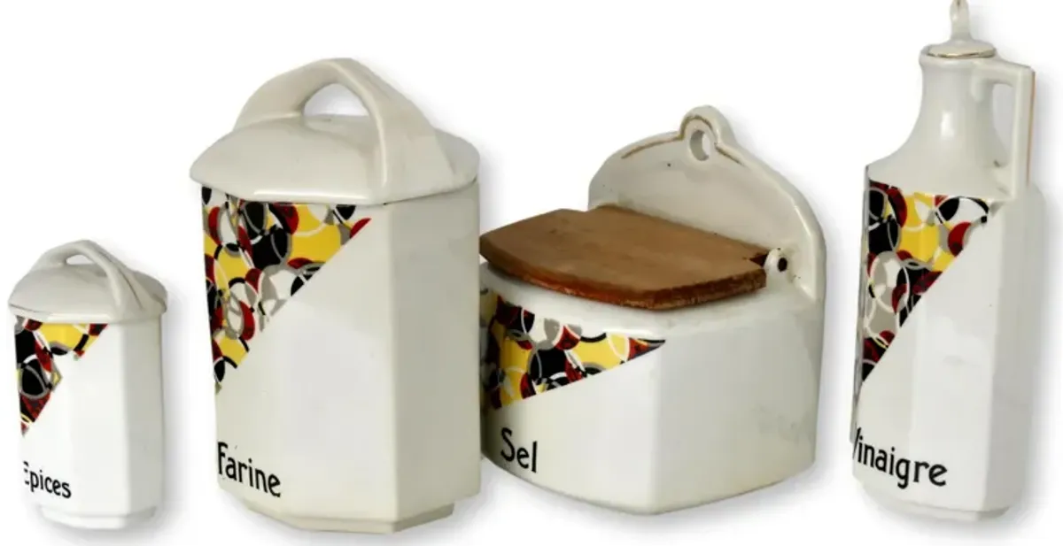 French Art Deco Kitchen Canisters - Set of 4 - The Queens Landing - White