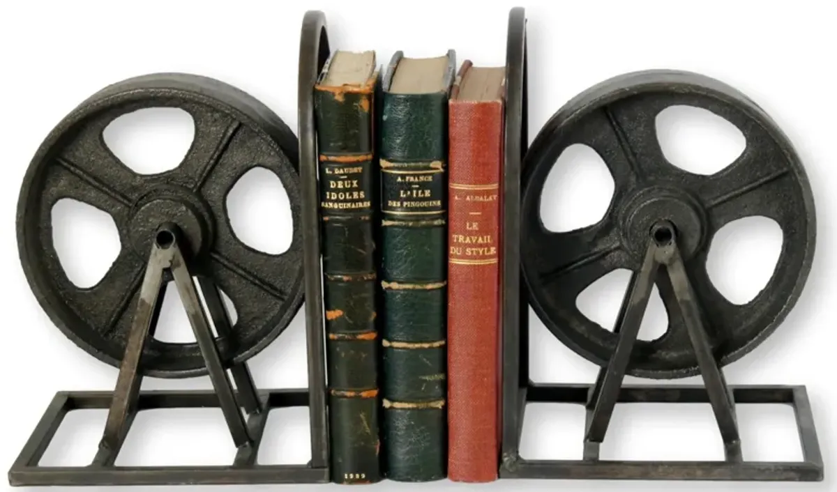 Industrial Wheel Bookends - Set of 2 - The Queens Landing - Black