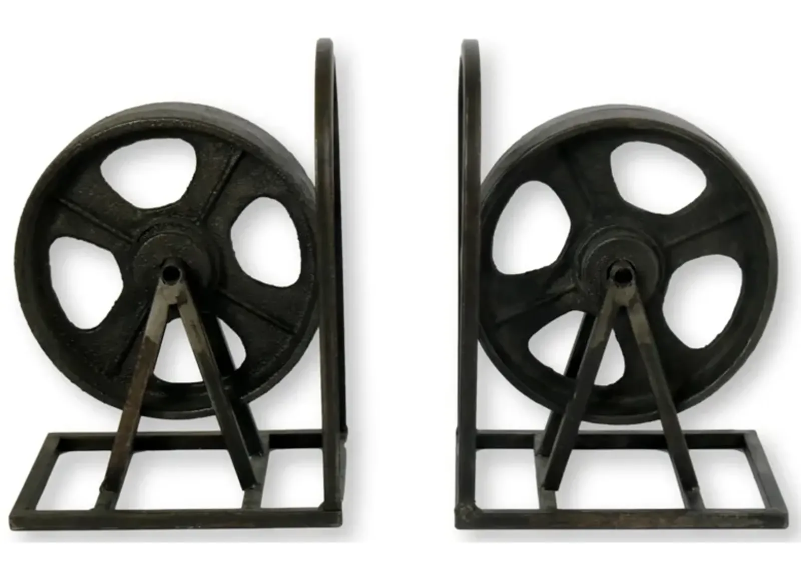 Industrial Wheel Bookends - Set of 2 - The Queens Landing - Black