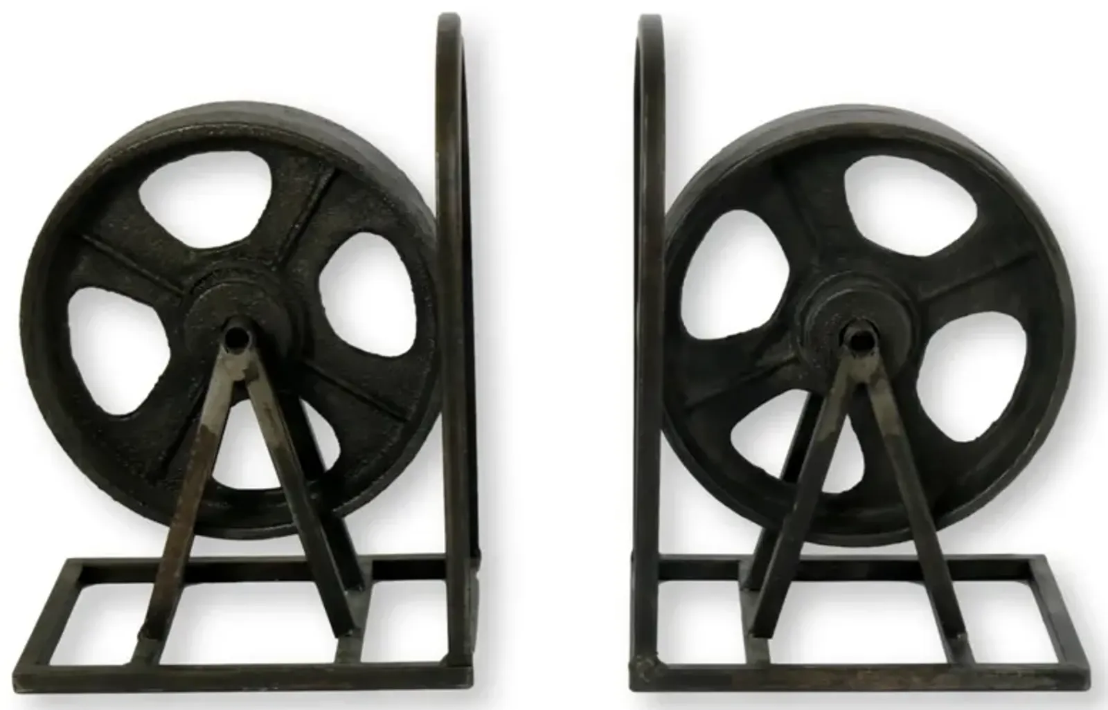 Industrial Wheel Bookends - Set of 2 - The Queens Landing - Black