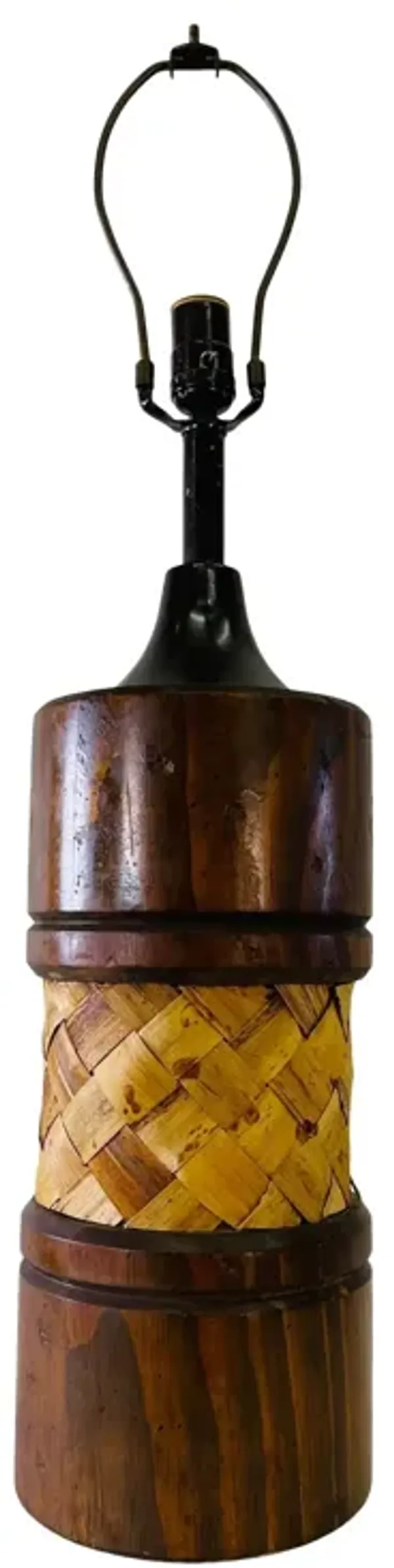 1970s Pine & Rattan Table Lamp - 2-b-Modern