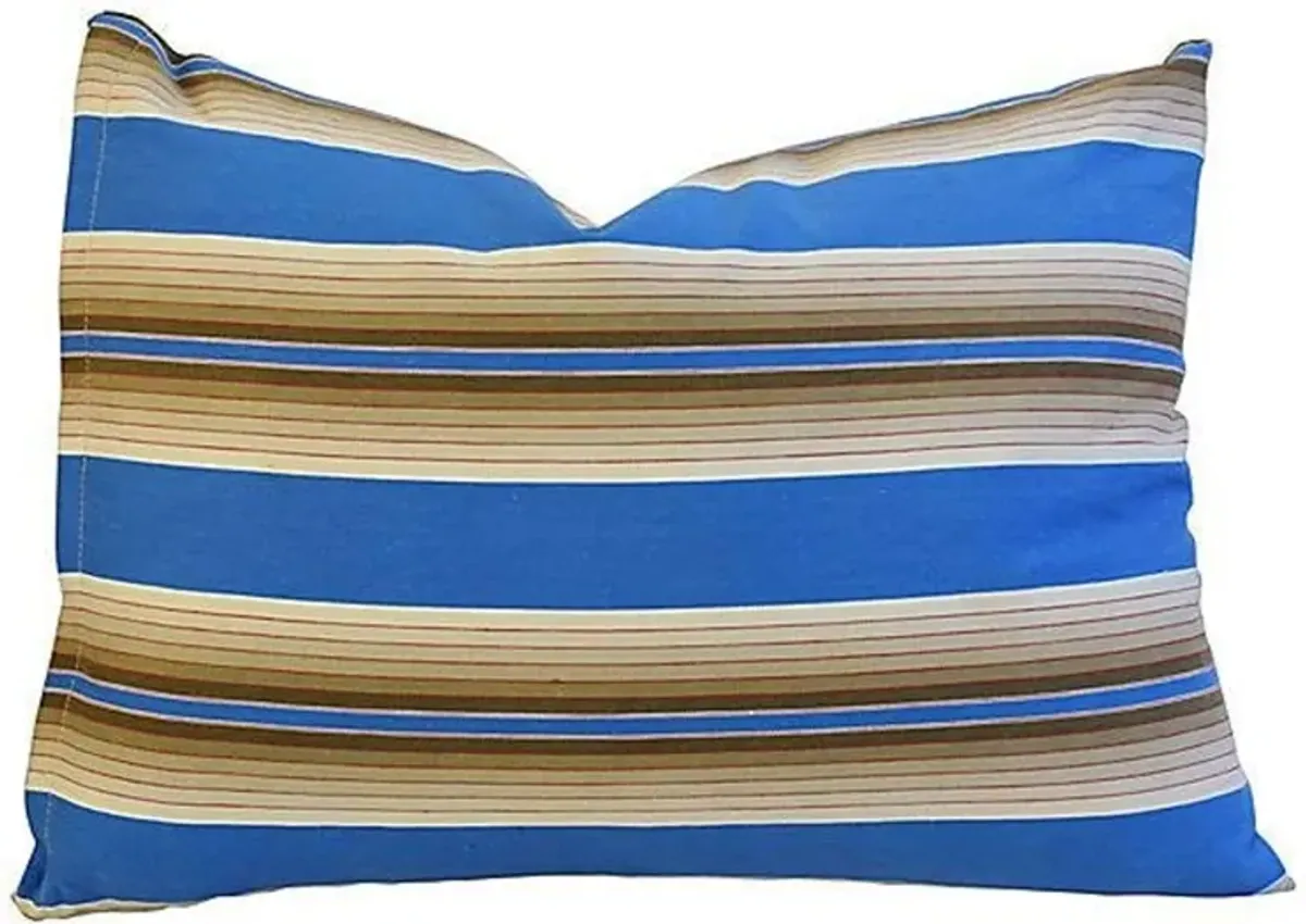 Blue - Cream & Tan French Ticking Pillow