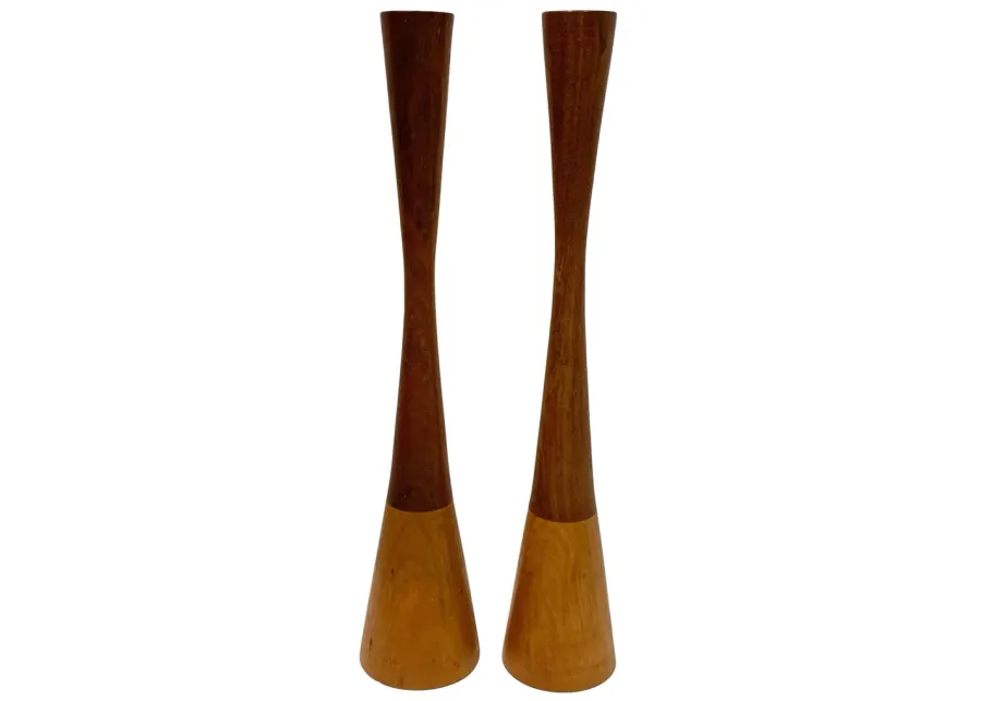 Hand-Turned Walnut/Maple Candlesticks - Eat Drink Home - Brown