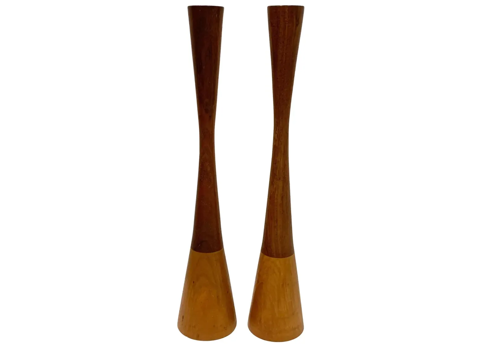 Hand-Turned Walnut/Maple Candlesticks - Eat Drink Home - Brown