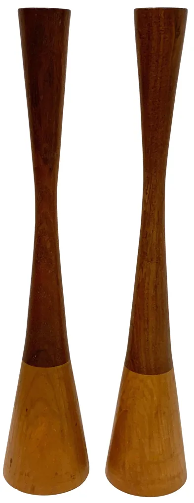 Hand-Turned Walnut/Maple Candlesticks - Eat Drink Home - Brown