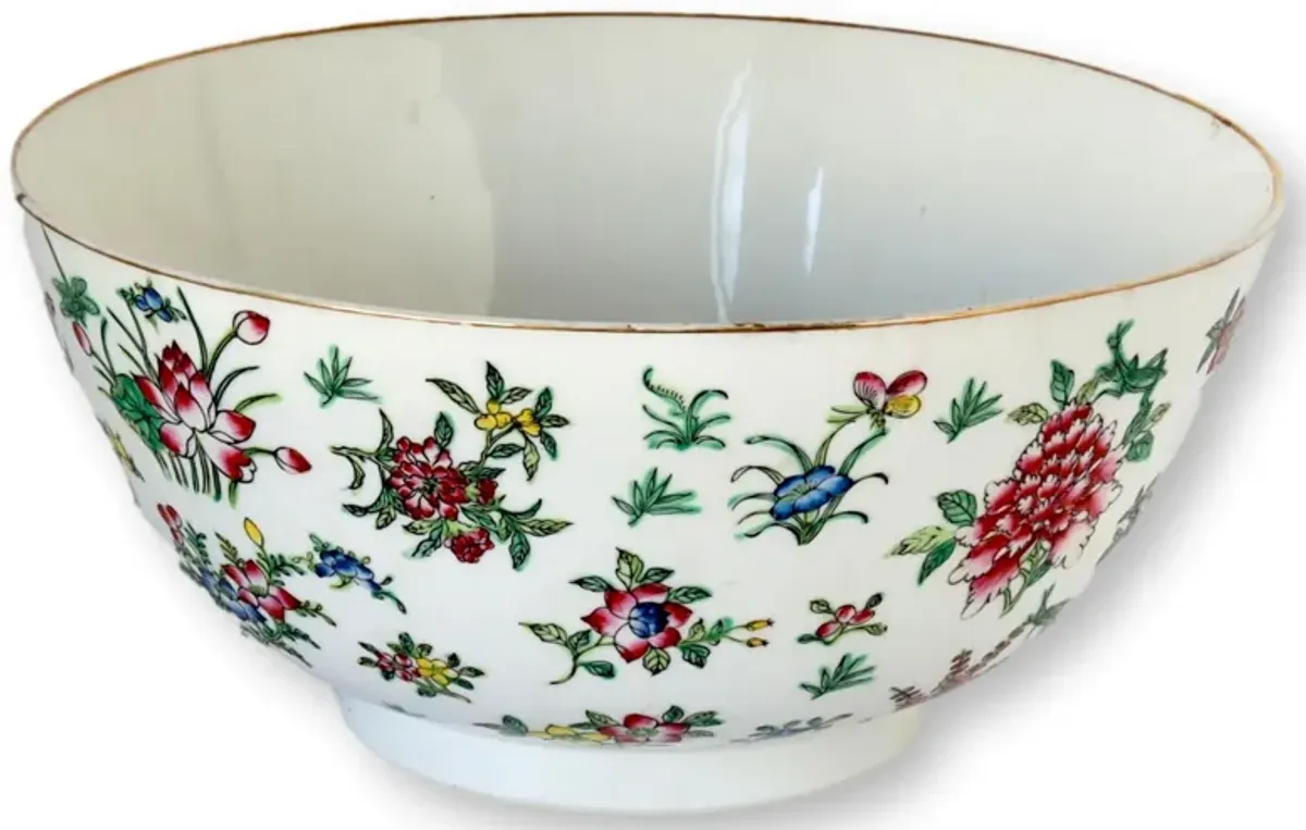 Large Chinese Porcelain Centerpiece Bowl - Rose Victoria - White