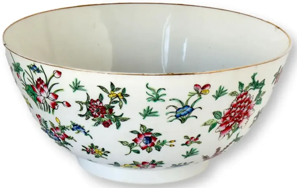 Large Chinese Porcelain Centerpiece Bowl - Rose Victoria - White