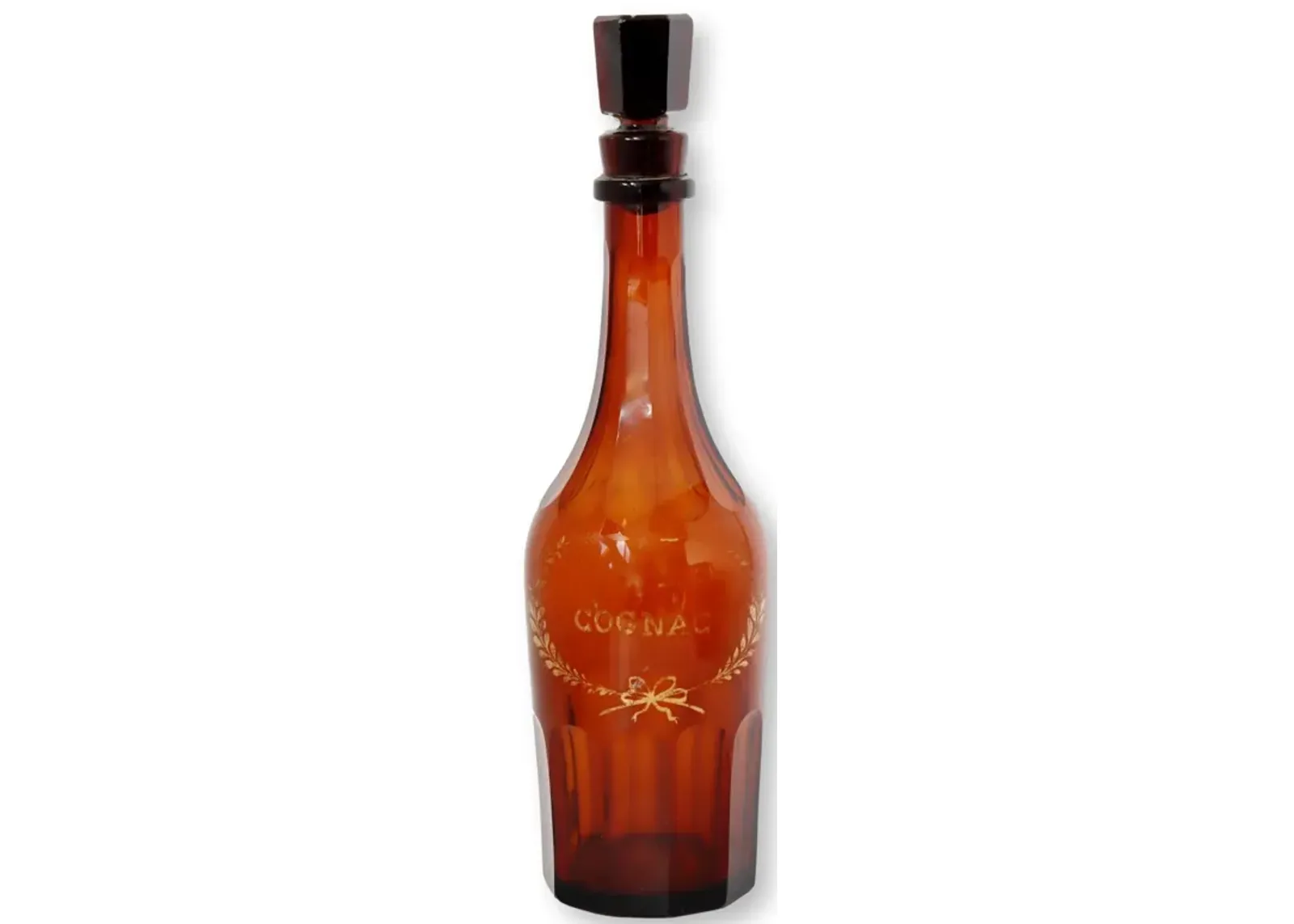 Antique Amber French Cognac Decanter - Rose Victoria - Brown