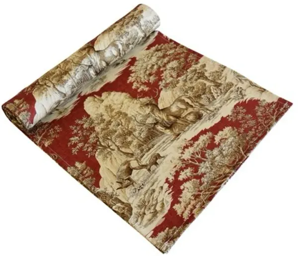 Woodland Nature Deer Toile Table Runner - Red