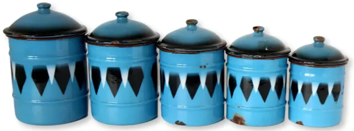 French Enamel Argyle Kitchen Set - Set of 5 - New England Mercantile - Blue