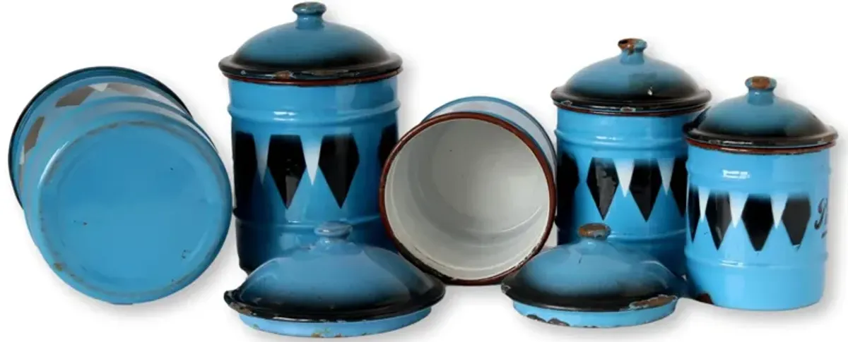 French Enamel Argyle Kitchen Set - Set of 5 - New England Mercantile - Blue