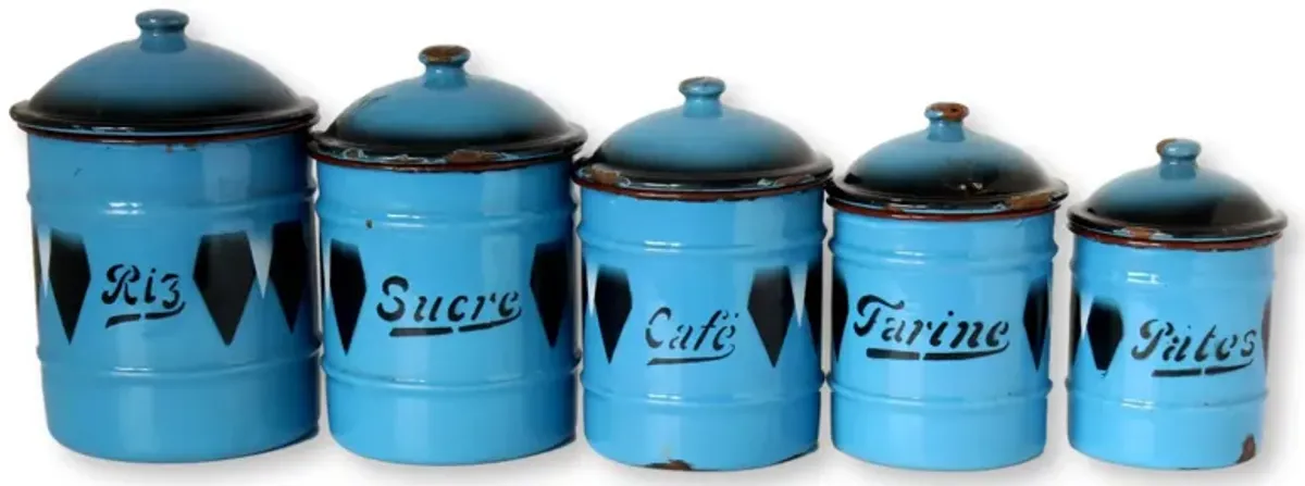 French Enamel Argyle Kitchen Set - Set of 5 - New England Mercantile - Blue