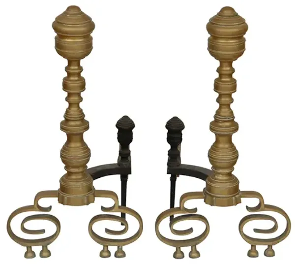 Antique American Empire Andirons - a Pair - Interesting Things - Gold