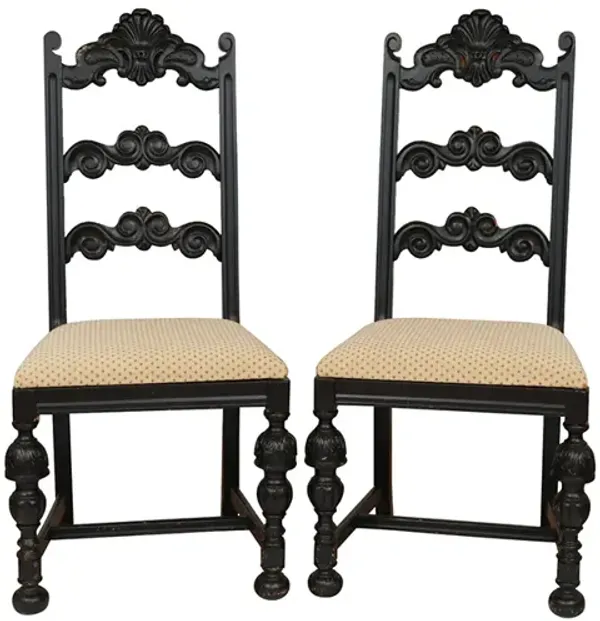 William & Mary Ladderback Chairs, a Pair