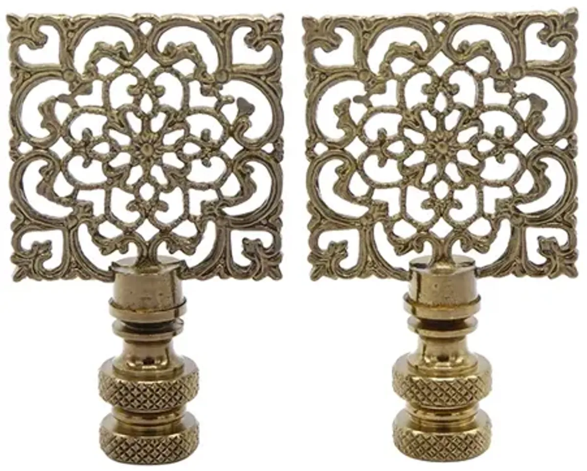 Antiqued Brass Lamp Finials - a Pair By Interesting Things - Gold - Fits a standard size lamp harp