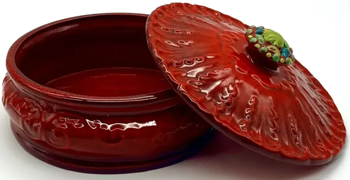 1960s Red Glazed Ceramic Lidded Bowl - Pilar Collection