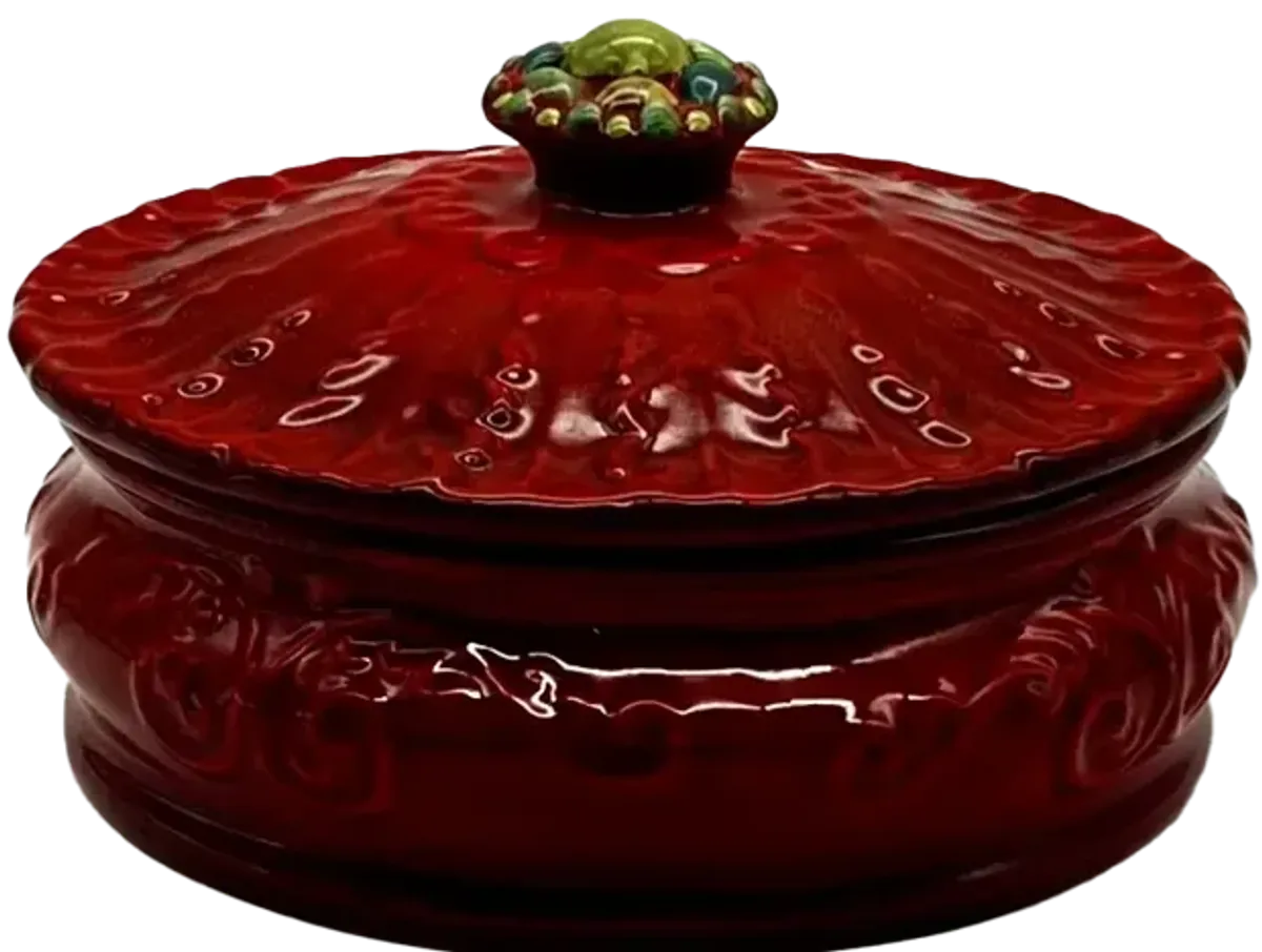 1960s Red Glazed Ceramic Lidded Bowl - Pilar Collection