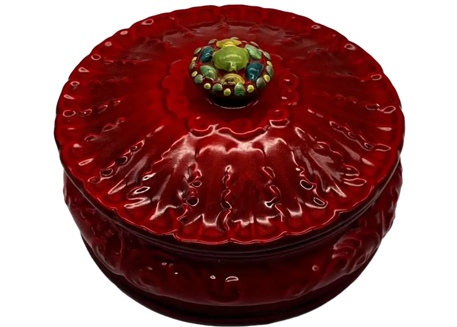 1960s Red Glazed Ceramic Lidded Bowl - Pilar Collection