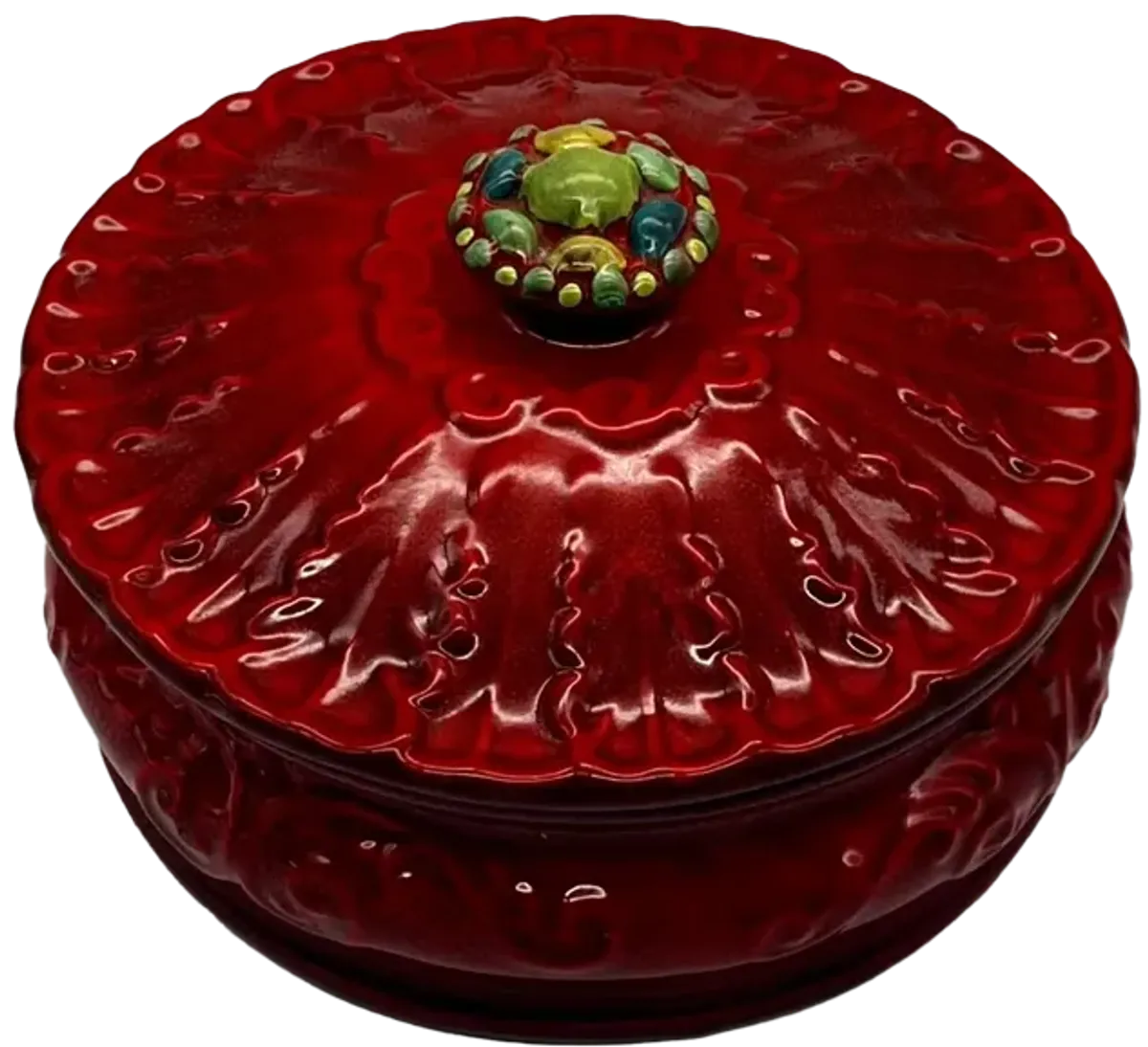 1960s Red Glazed Ceramic Lidded Bowl - Pilar Collection