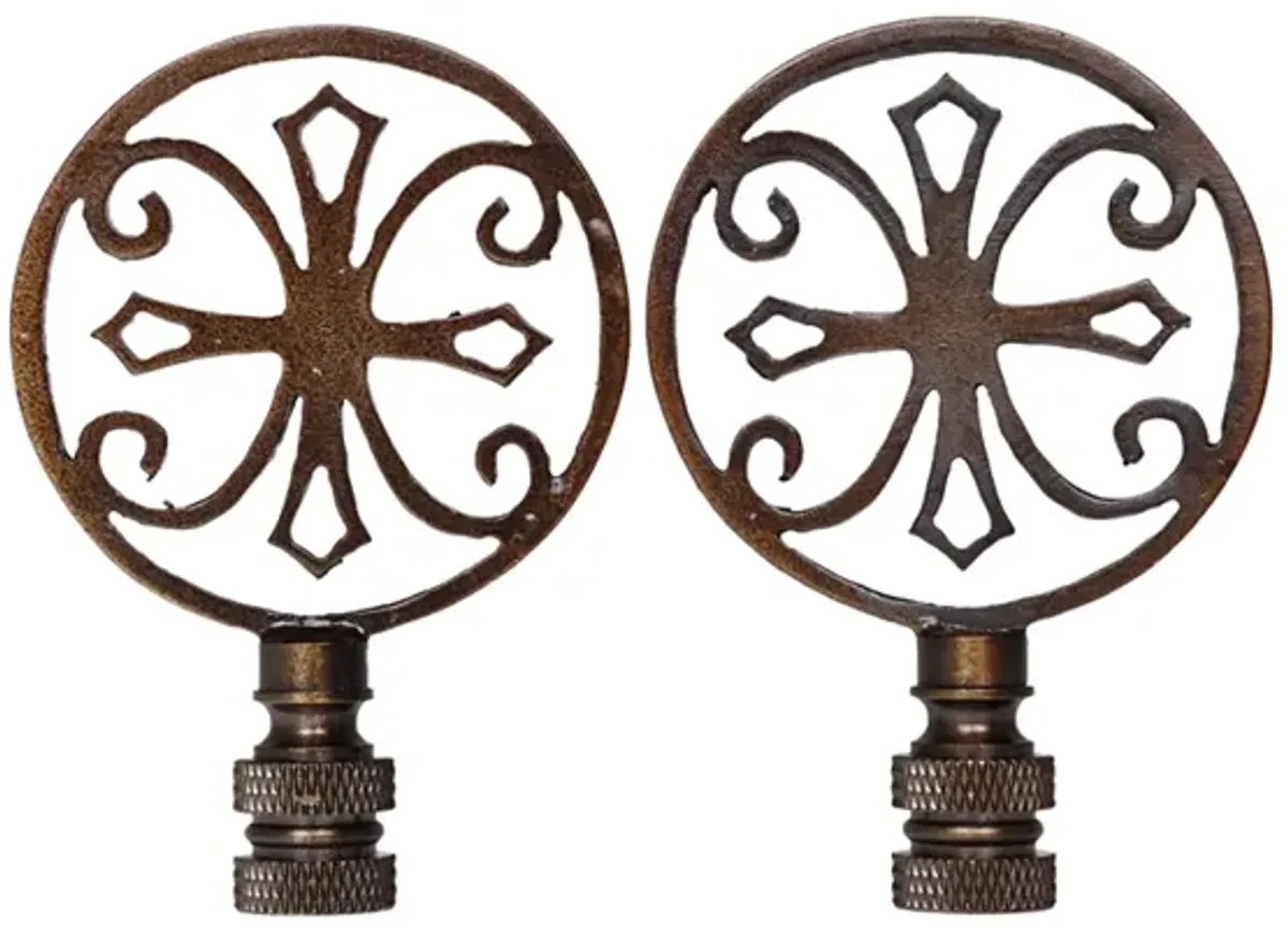 Antiqued Brass Lamp Finials - a Pair By Interesting Things - Brown - Fits a standard size lamp harp