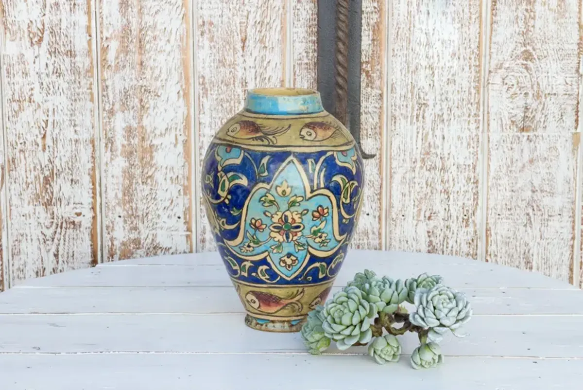 Beautiful Mughal Empire Painted Vase - de-cor - Blue